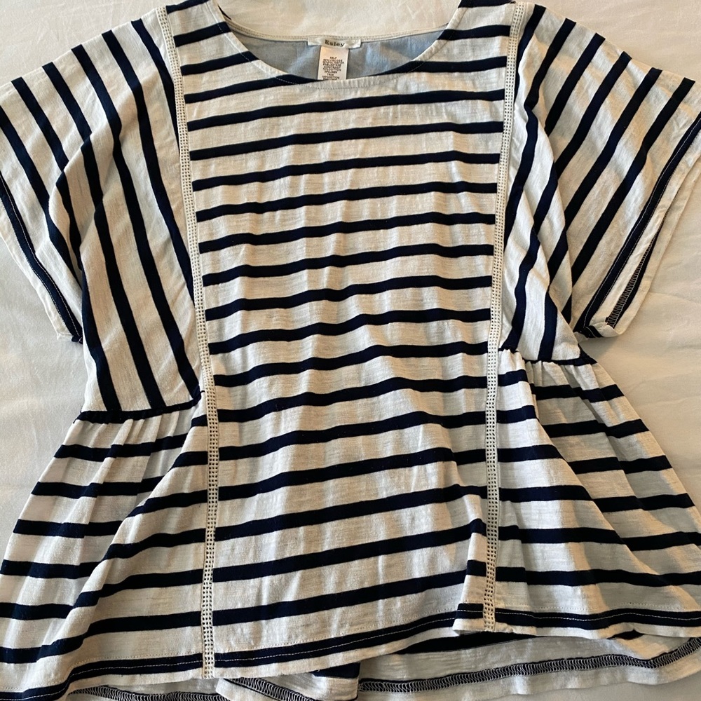 Esley Navy Striped peplum top Large